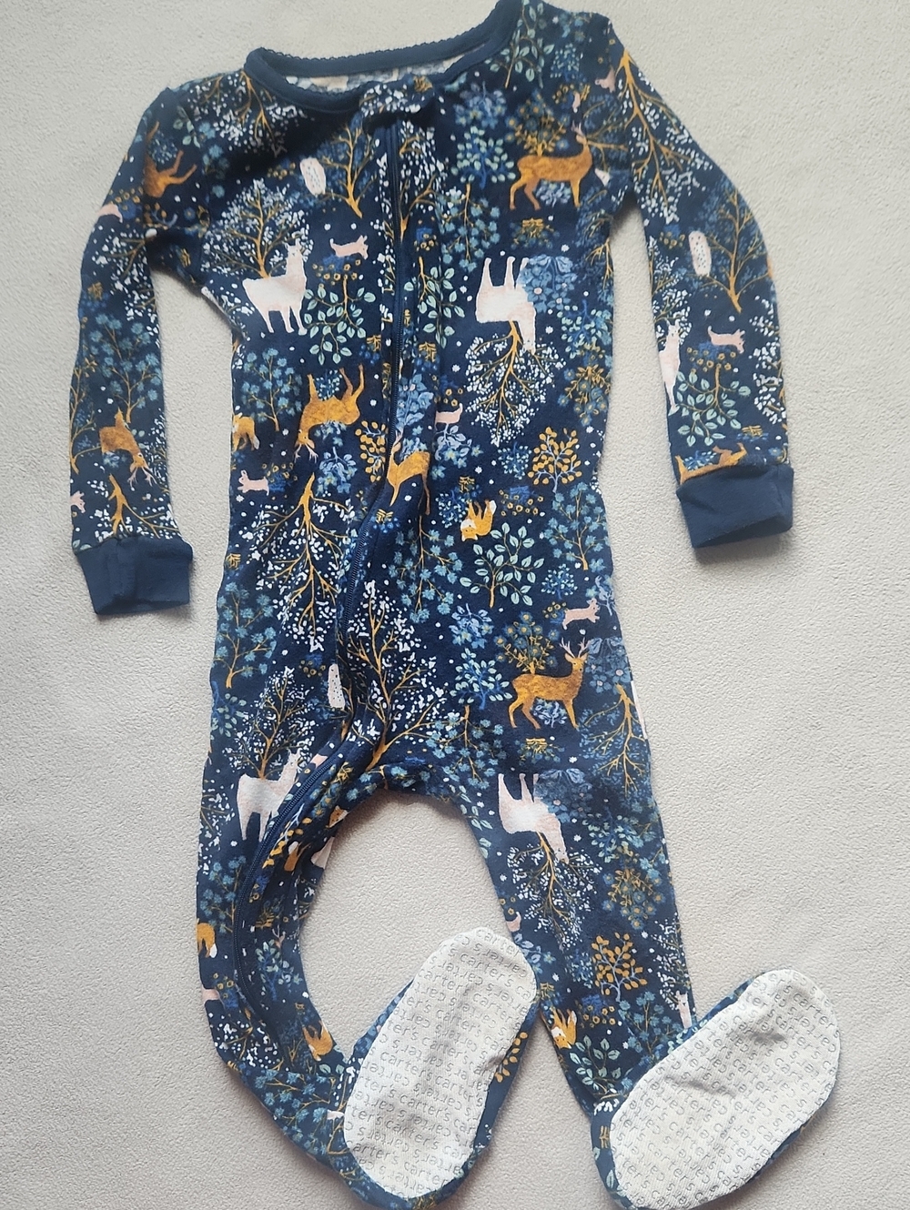 Carter's Navy Woodland Animal Footed One-Piece Pajama/Winter Theme